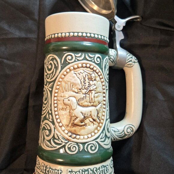 Vintage (1978) AVON Stoneware Beer Stein w/ Outdoorsman Relief & Pewter #86022 - Picture 1 of 11